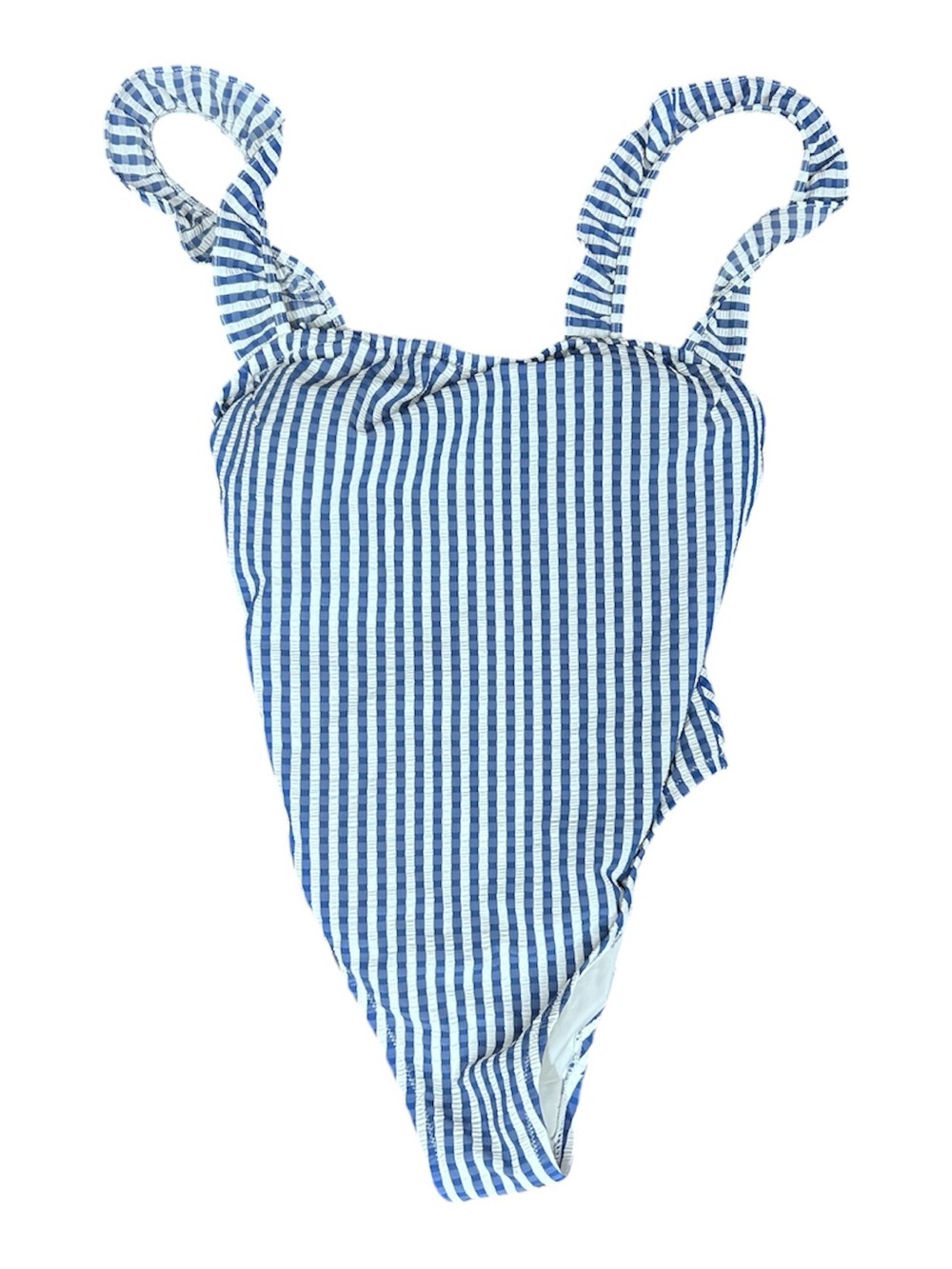 J. Crew Blue and White Striped Ruffle-Shoulder One-Piece Swimsuit